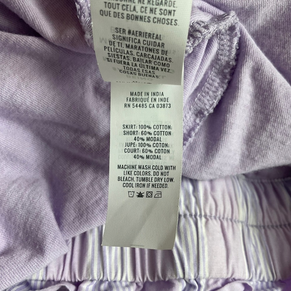 Aerie Lavender White Striped Button Front Skort XL Mini Elastic Waist Cotton - Picture 3 of 10